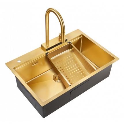 Комплект мойка и смеситель для кухни Milacio Denia 75 Steel (MC.77428) золото