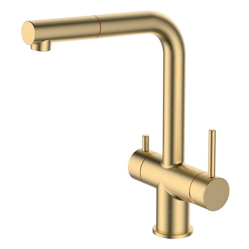 Смеситель для кухни со встроенным фильтром (краном) под питьевую воду Gappo G97 G4397-73 золотой сатин