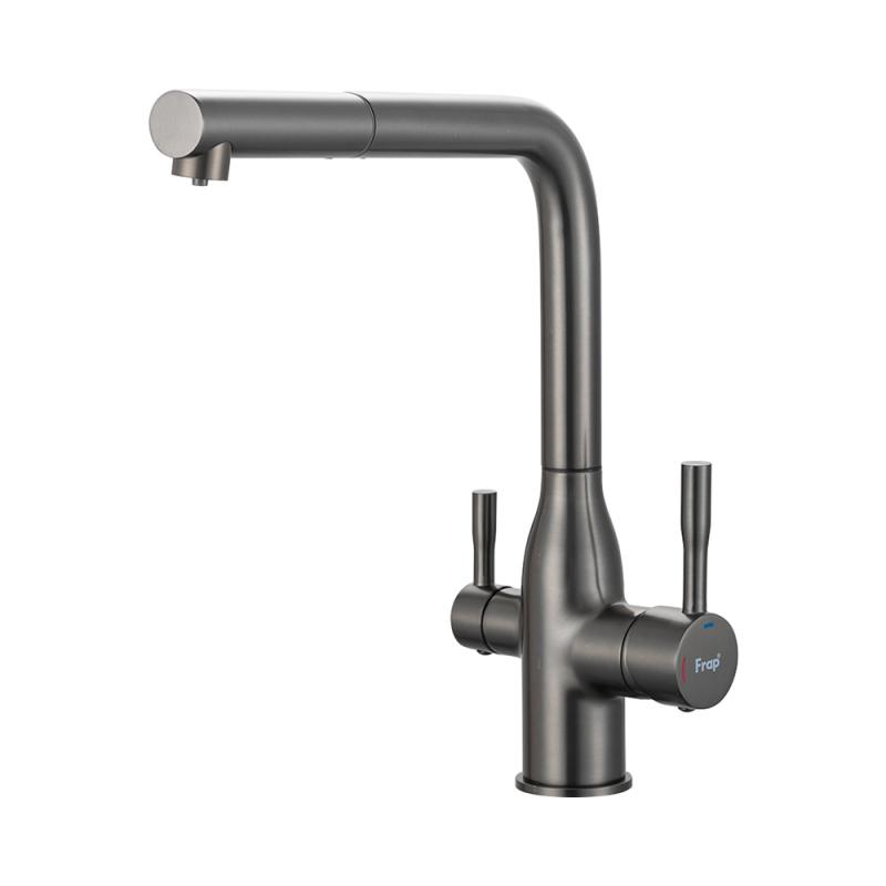 Смеситель для кухни с выдвижным изливом Frap F4396-39 оружейная сталь
