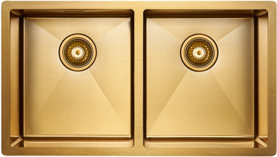 Мойка для кухни Paulmark Twin PM237844-BG, брашированное золото, PVD
