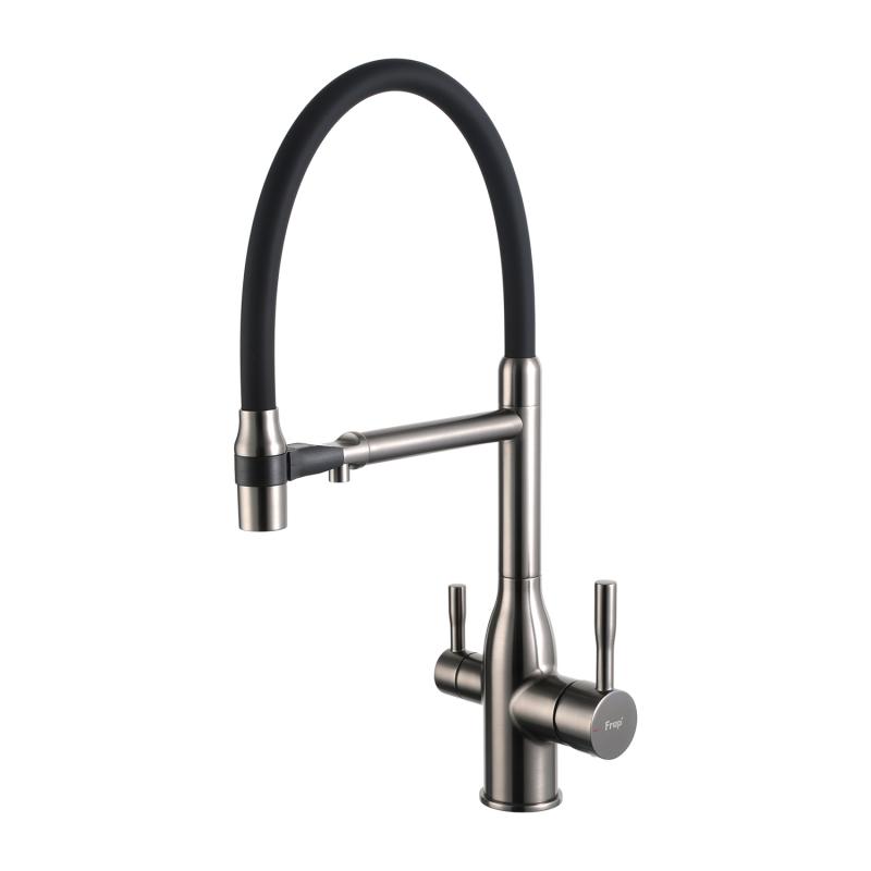 Смеситель для кухни с гибким изливом Frap F4398-9 оружейная сталь