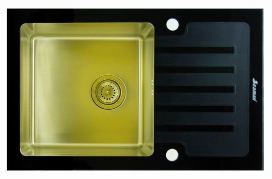 Мойка для кухни Seaman Eco Glass SMG-780B Black Gold, вентиль-автомат
