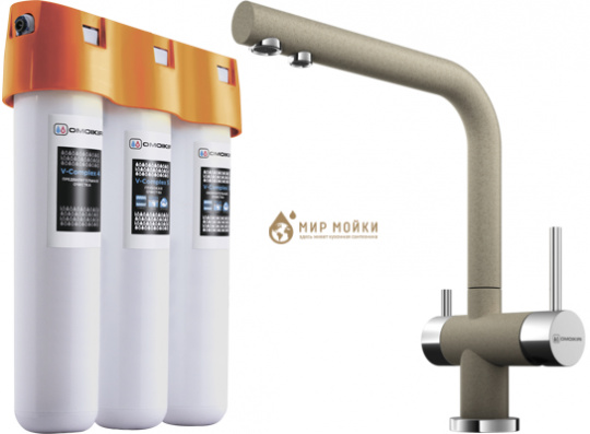 Комплект Omoikiri. Смеситель Nagano CA карамель + Фильтр Pure Drop Lite