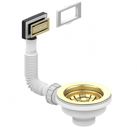 Alveus Monarch Выпуск для мойки 3 1/2 c рамкой и заглушкой (гофра), золото