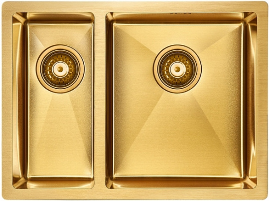 Мойка для кухни Paulmark Zusat PM225944-BGR, чаша справа, PVD, брашированное золото