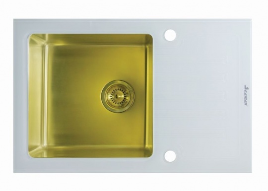Мойка для кухни Seaman Eco Glass SMG-780W White Gold, вентиль-автомат