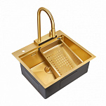 Комплект мойка и смеситель для кухни Milacio Denia 57 Steel (MC.77408) золото
